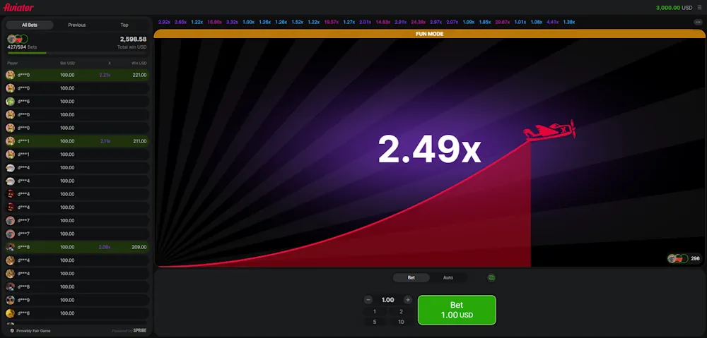 Aviator Crash Game Gameplay Screenshot